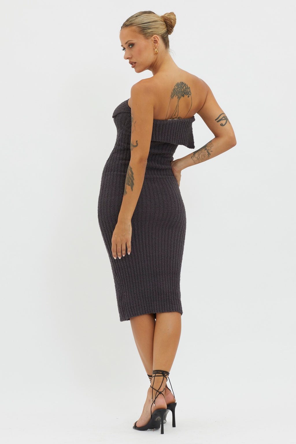 Lupita Foldover Ribbed Knit Midi Dress Charcoal by Selfie Leslie Australia