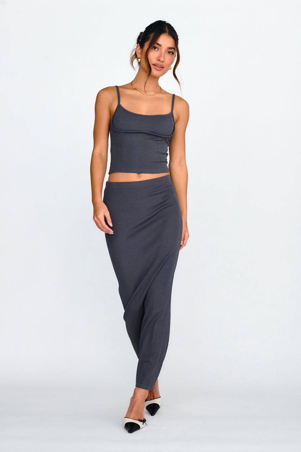 Strike A Pose Ribbed Maxi Skirt Charcoal by Selfie Leslie Australia