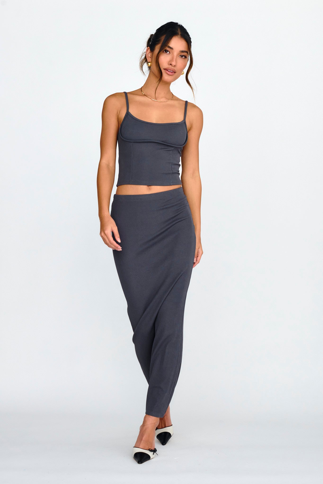 Strike A Pose Ribbed Maxi Skirt Charcoal by Selfie Leslie Australia