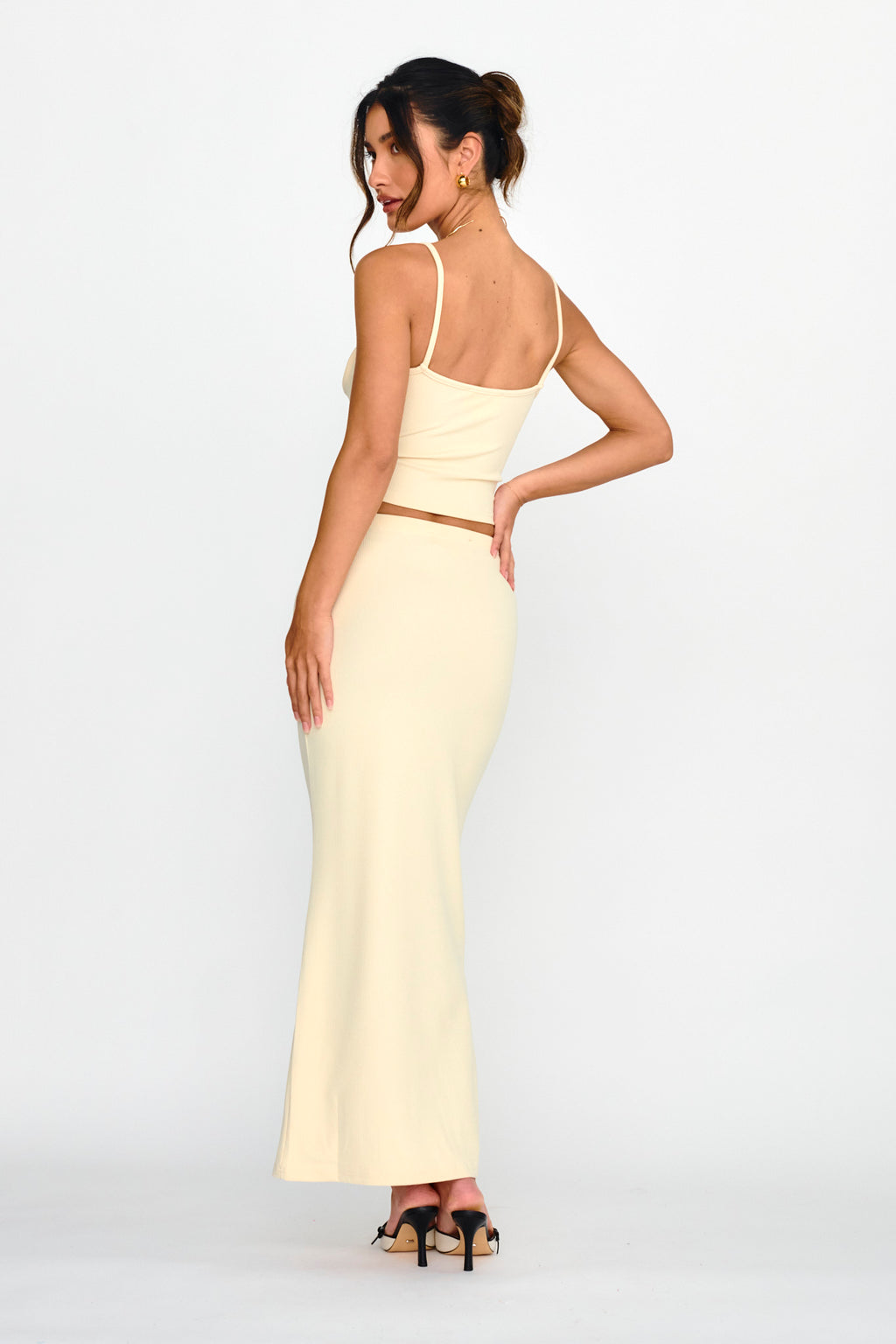 Strike A Pose Ribbed Maxi Skirt Cream by Selfie Leslie Australia