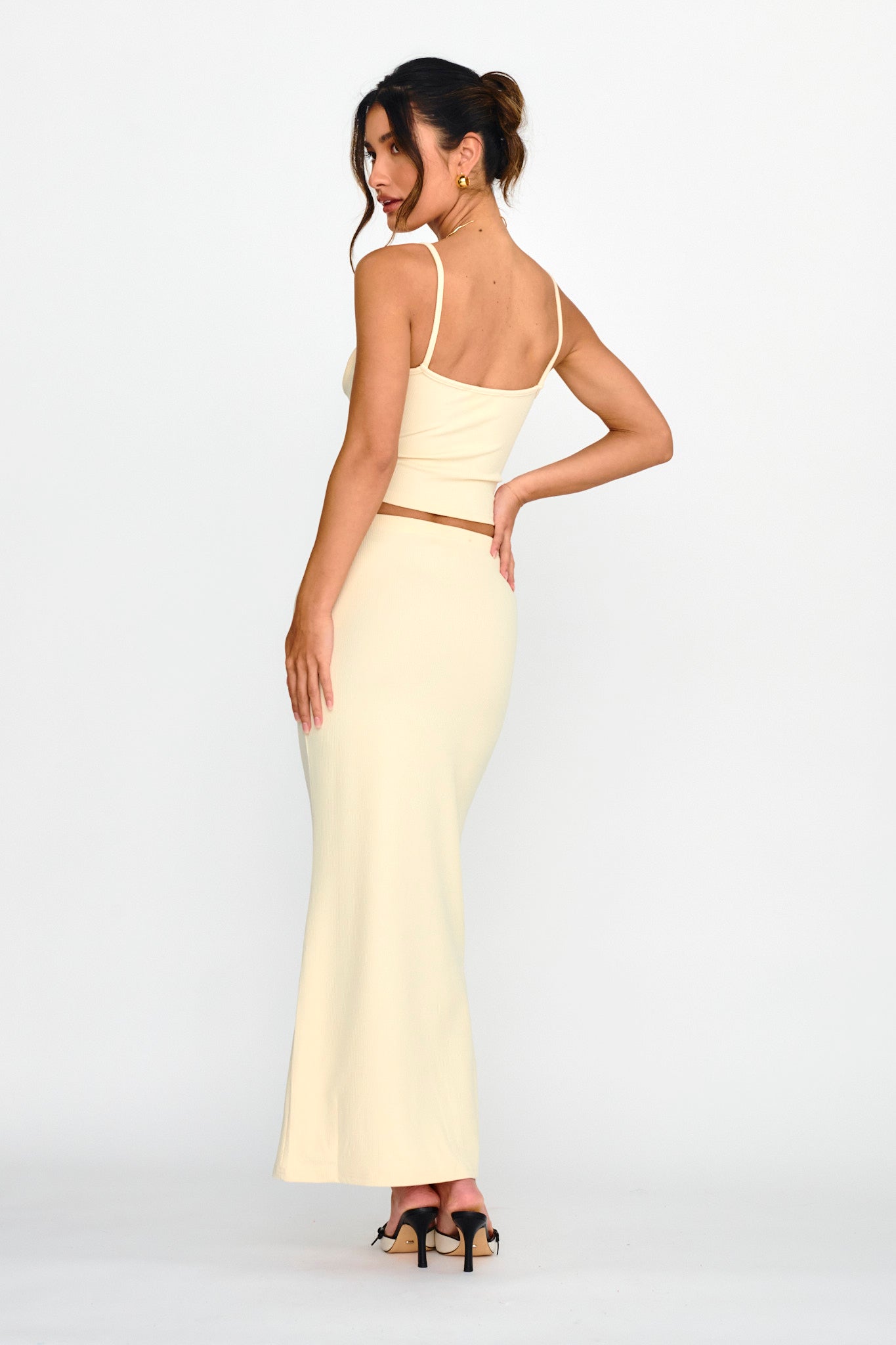 Strike A Pose Ribbed Maxi Skirt Cream by Selfie Leslie Australia