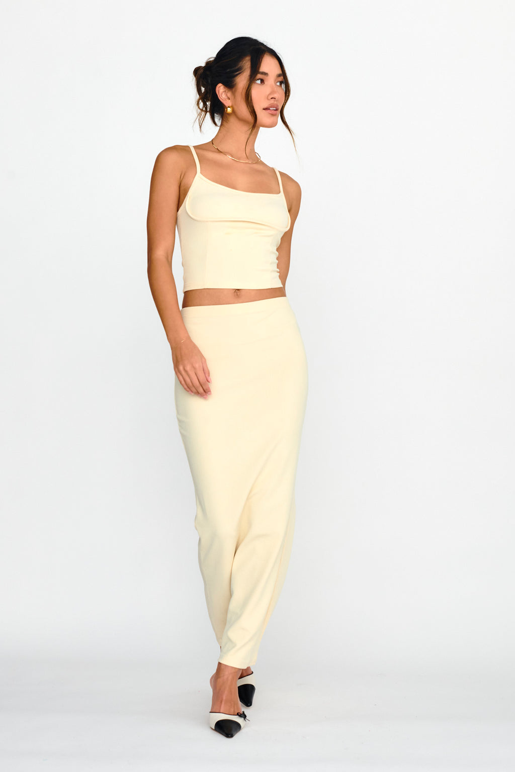 Strike A Pose Ribbed Maxi Skirt Cream by Selfie Leslie Australia
