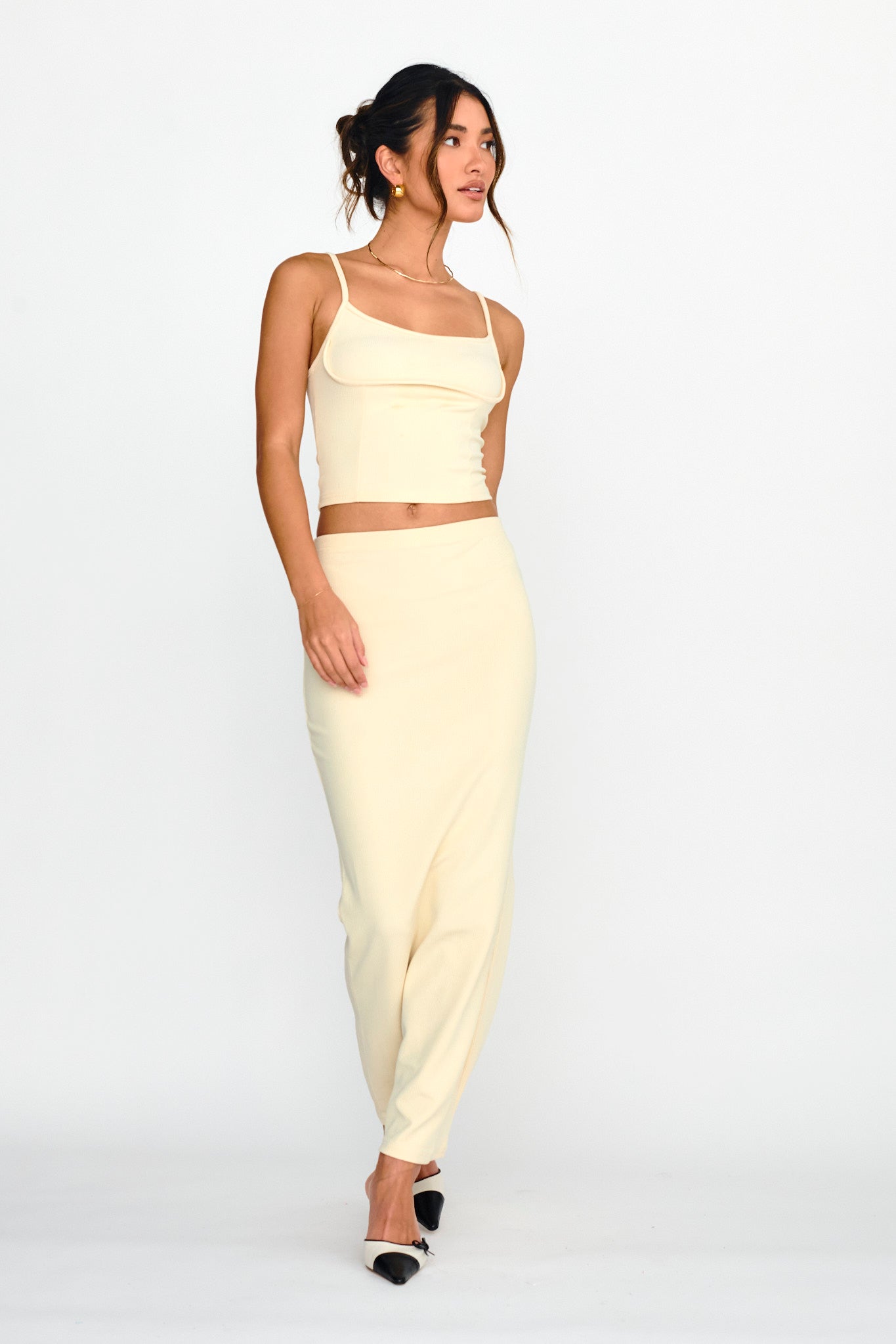 Strike A Pose Ribbed Maxi Skirt Cream by Selfie Leslie Australia