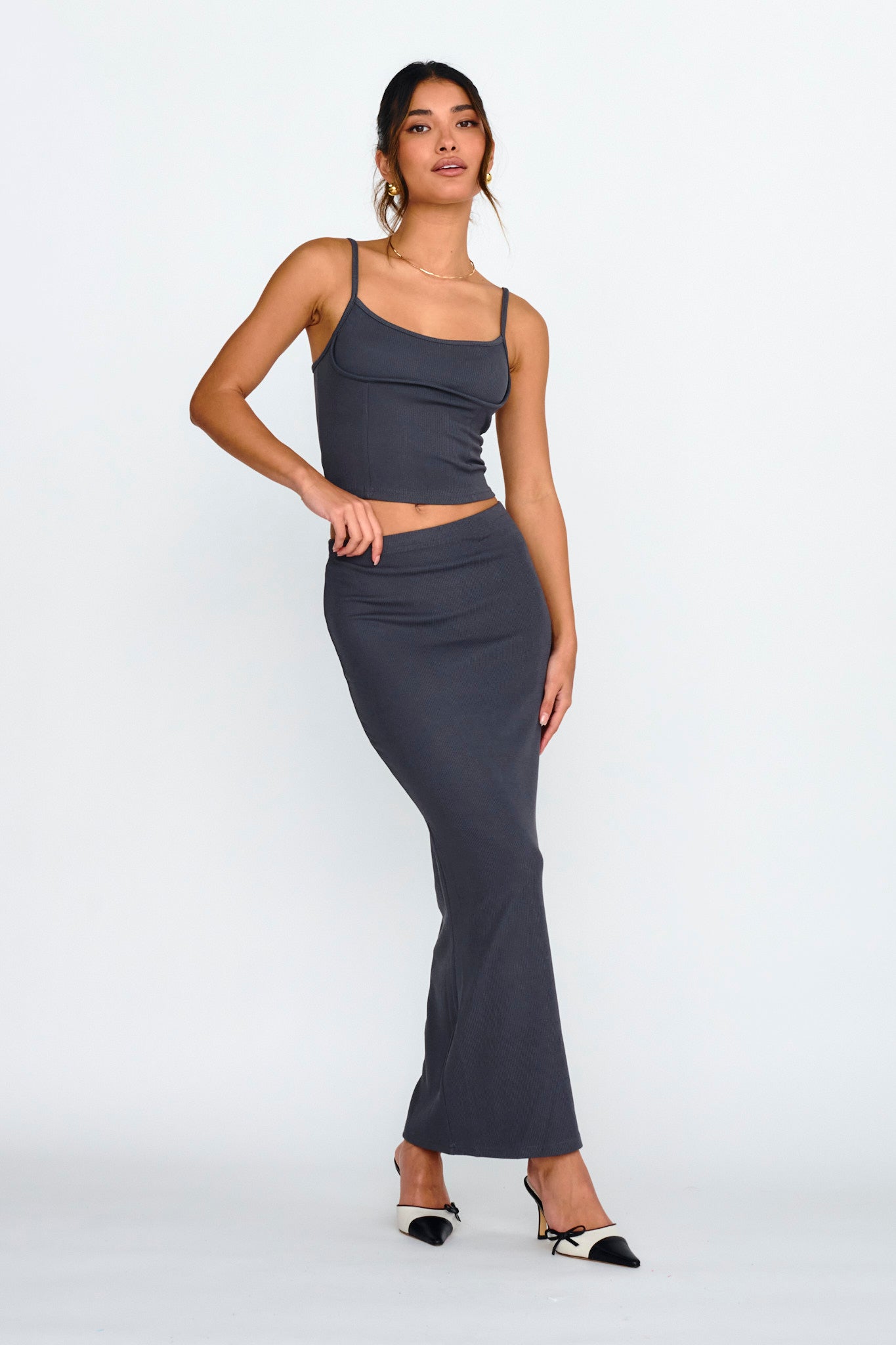 Strike A Pose Ribbed Crop Top Charcoal by Selfie Leslie Australia