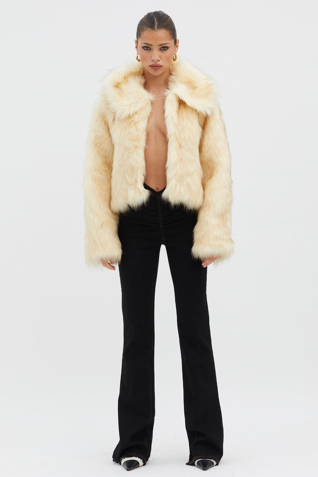 Nordic Faux Fur Collared Jacket Cream by Selfie Leslie Australia