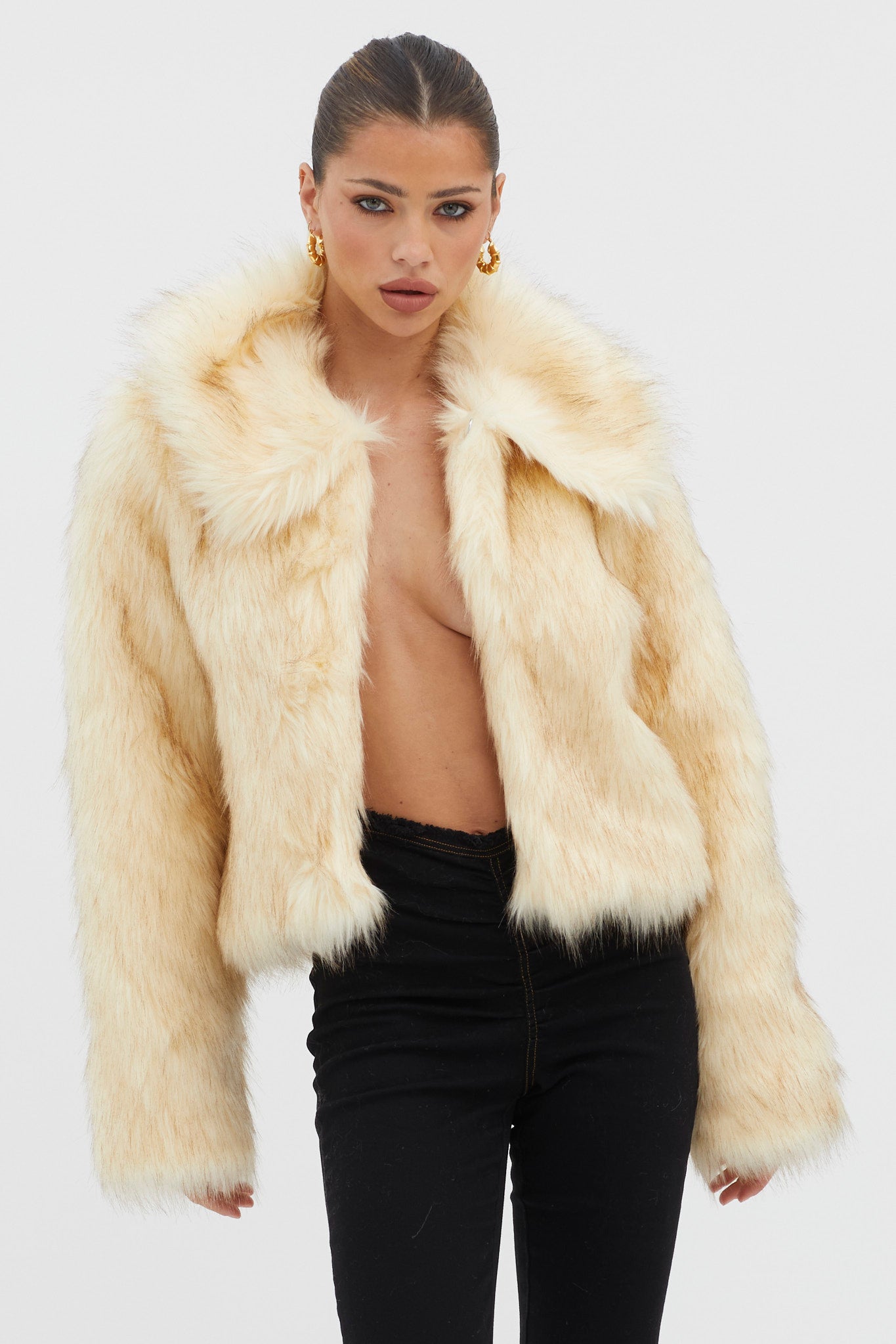 Nordic Faux Fur Collared Jacket Cream by Selfie Leslie Australia