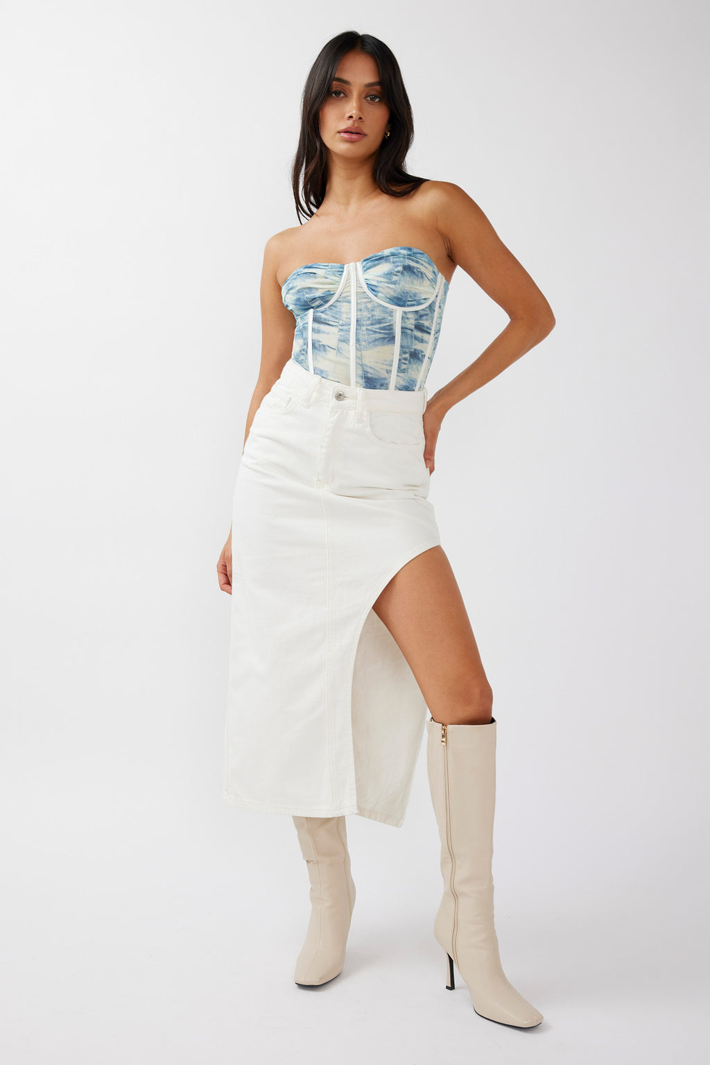 Peachy Keen Cut-Out Split Midi Skirt White by Selfie Leslie Australia