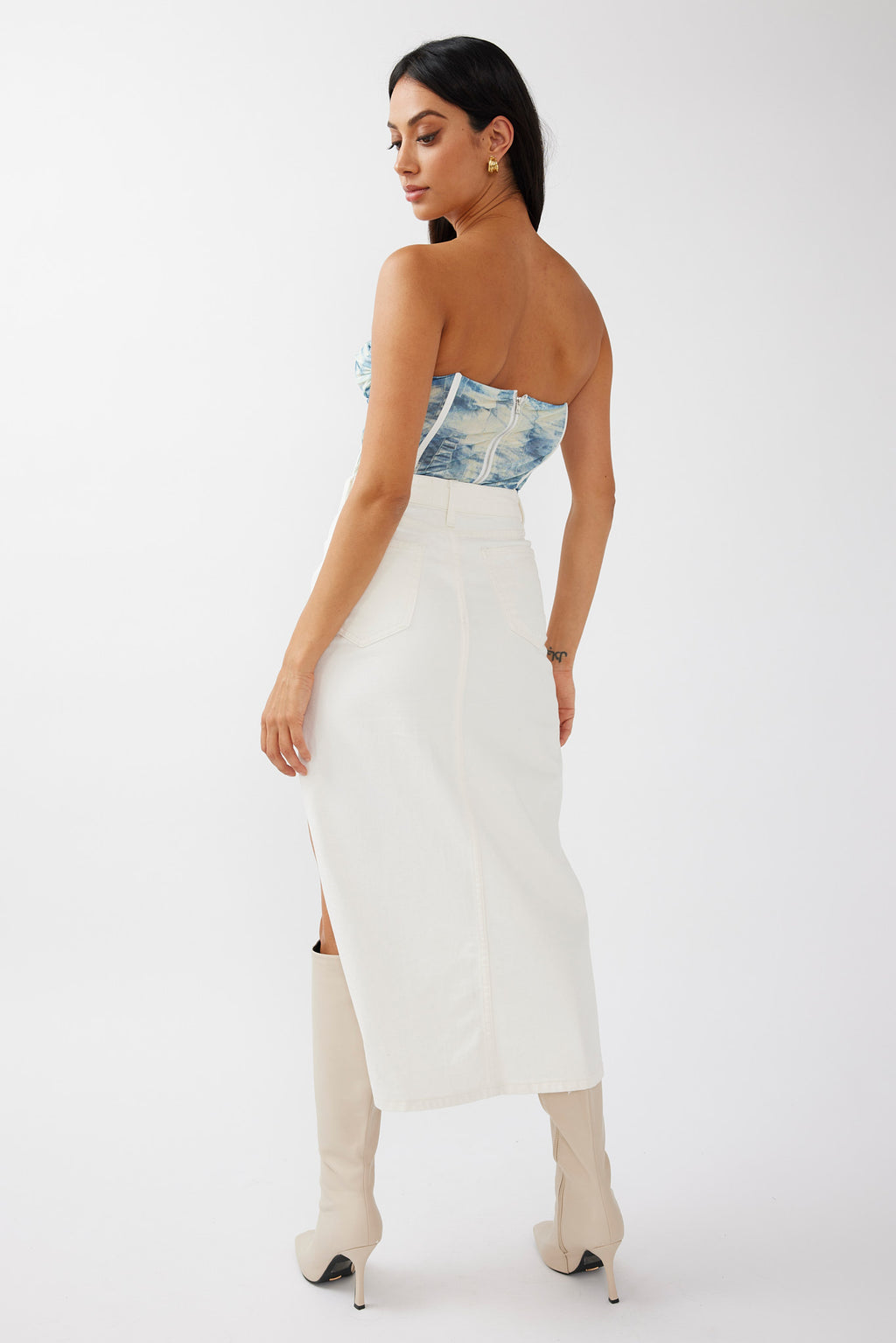 Peachy Keen Cut-Out Split Midi Skirt White by Selfie Leslie Australia