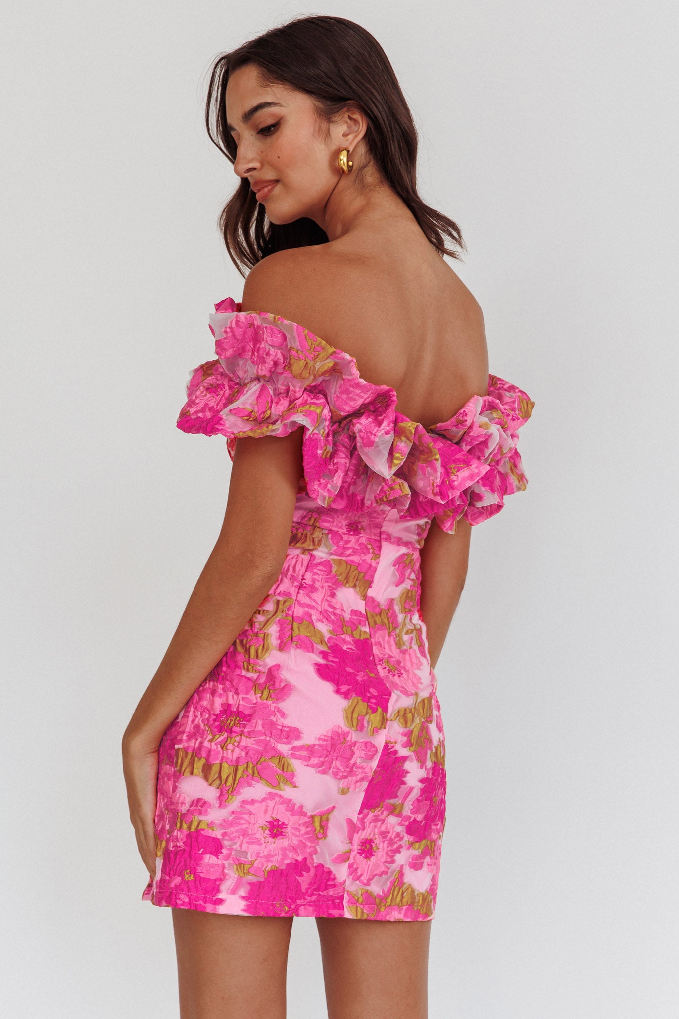 Memoire Off-Shoulder Textured Mini Dress Pink by Selfie Leslie Australia