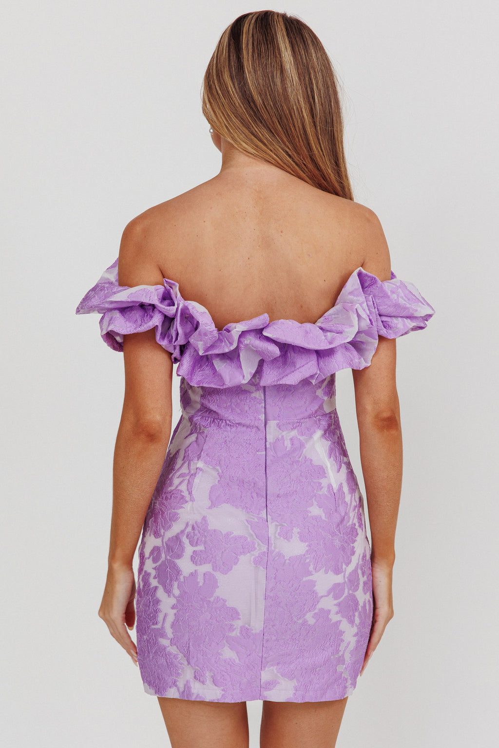 Memoire Off-Shoulder Jacquard Mini Dress Lilac by Selfie Leslie Australia