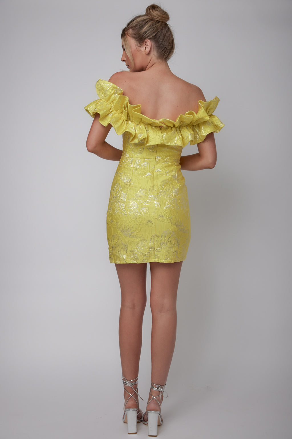 Memoire Off-Shoulder Jacquard Mini Dress Yellow by Selfie Leslie Australia
