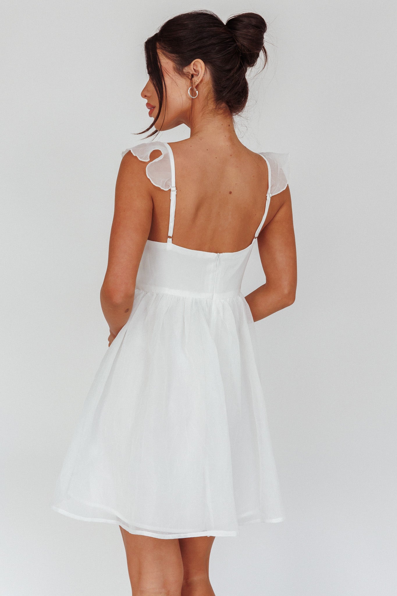 Zalia Ruffle Strap Babydoll Dress White by Selfie Leslie Australia