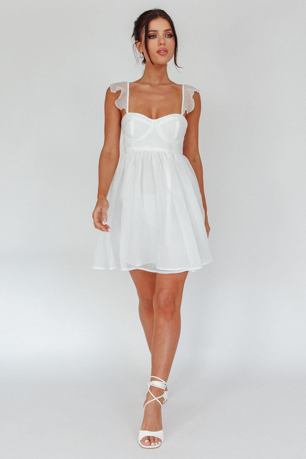 Zalia Ruffle Strap Babydoll Dress White by Selfie Leslie Australia
