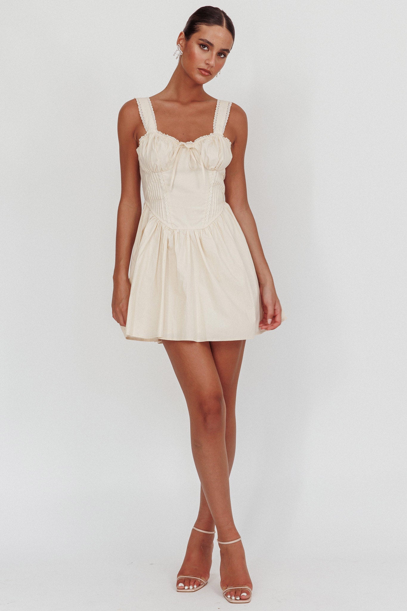 Florabella Corset Bodice Bow Mini Dress Cream by Selfie Leslie Australia