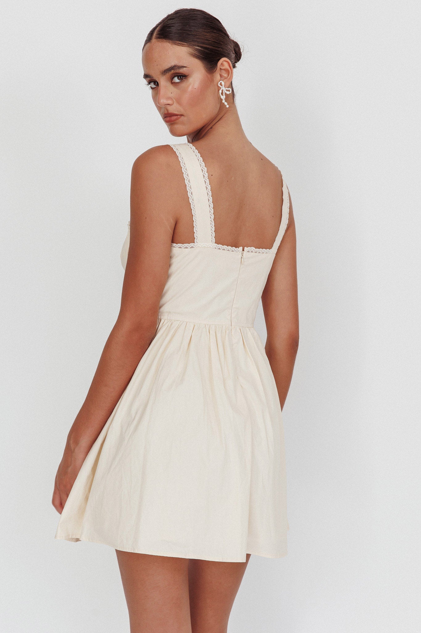 Florabella Corset Bodice Bow Mini Dress Cream by Selfie Leslie Australia