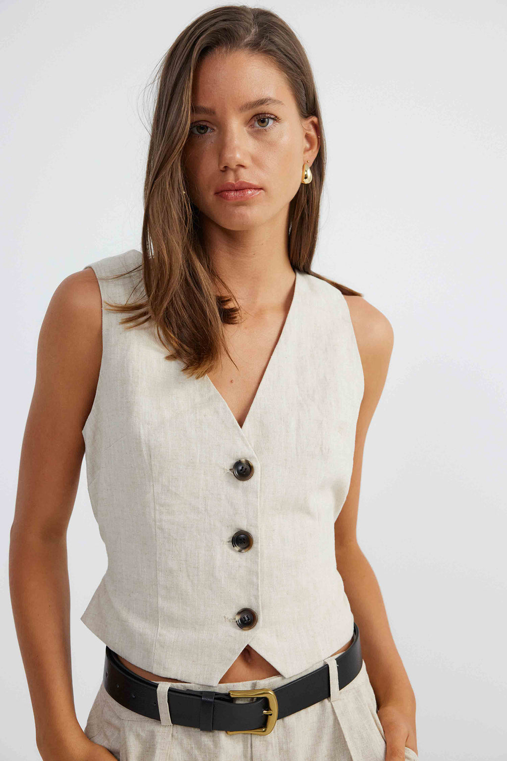 SNDYS Allegra Linen Vest Natural by Selfie Leslie Australia