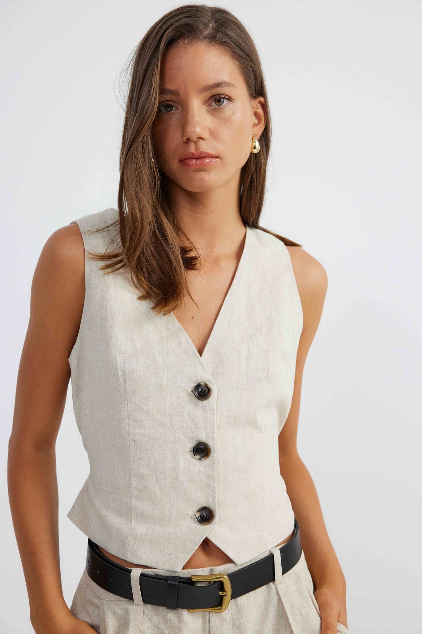 SNDYS Allegra Linen Vest Natural by Selfie Leslie Australia