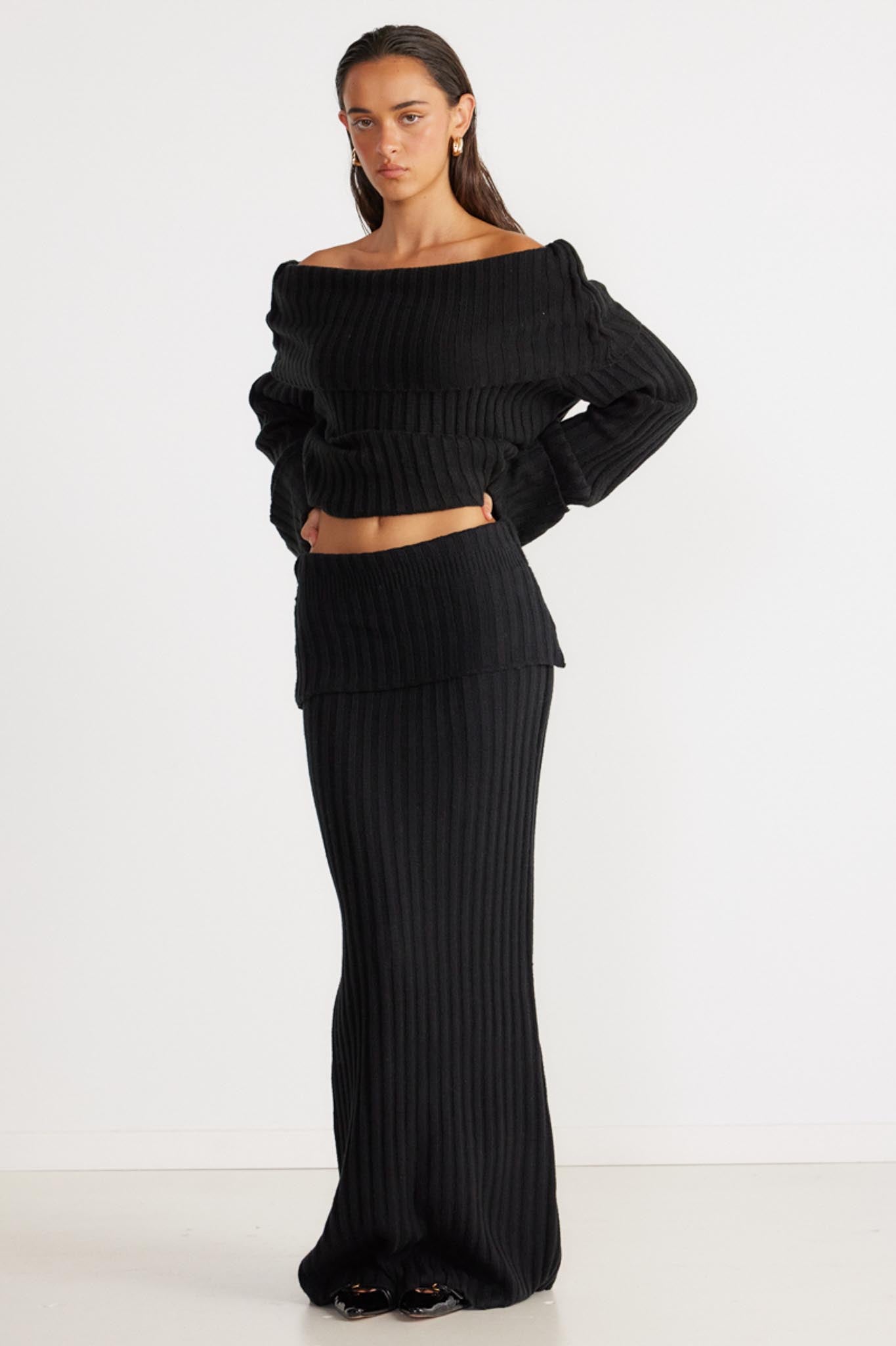 SNDYS Brooks Off Shoulder Jumper Black by Selfie Leslie Australia