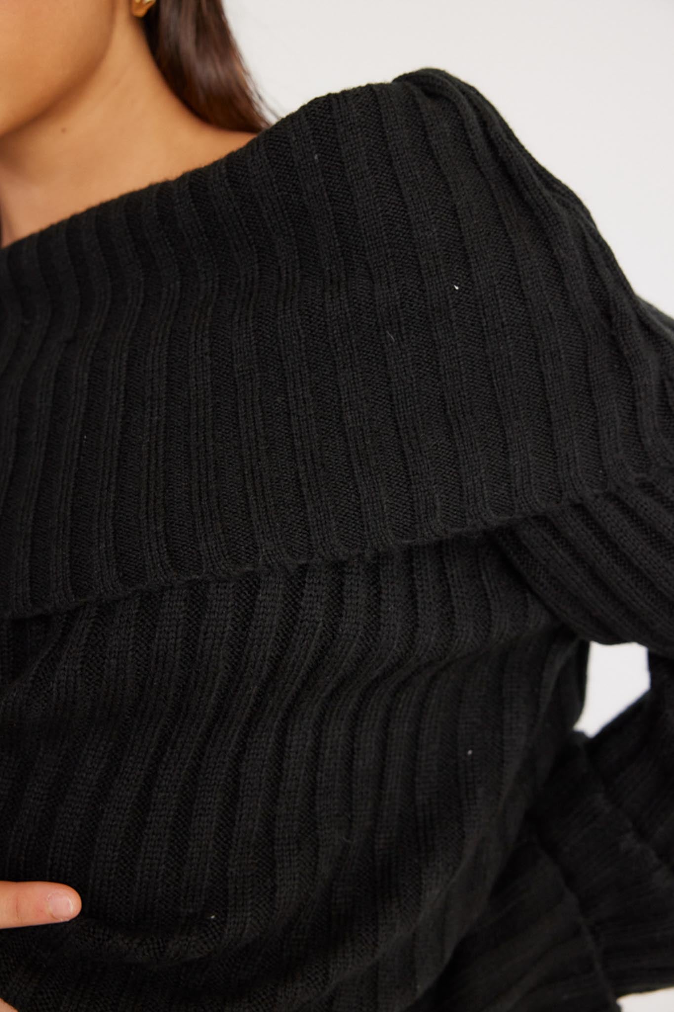 SNDYS Brooks Off Shoulder Jumper Black by Selfie Leslie Australia