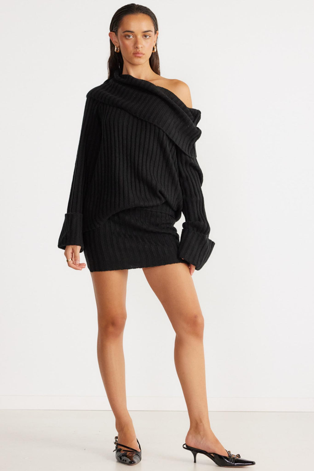 SNDYS Brooks Off Shoulder Jumper Black by Selfie Leslie Australia