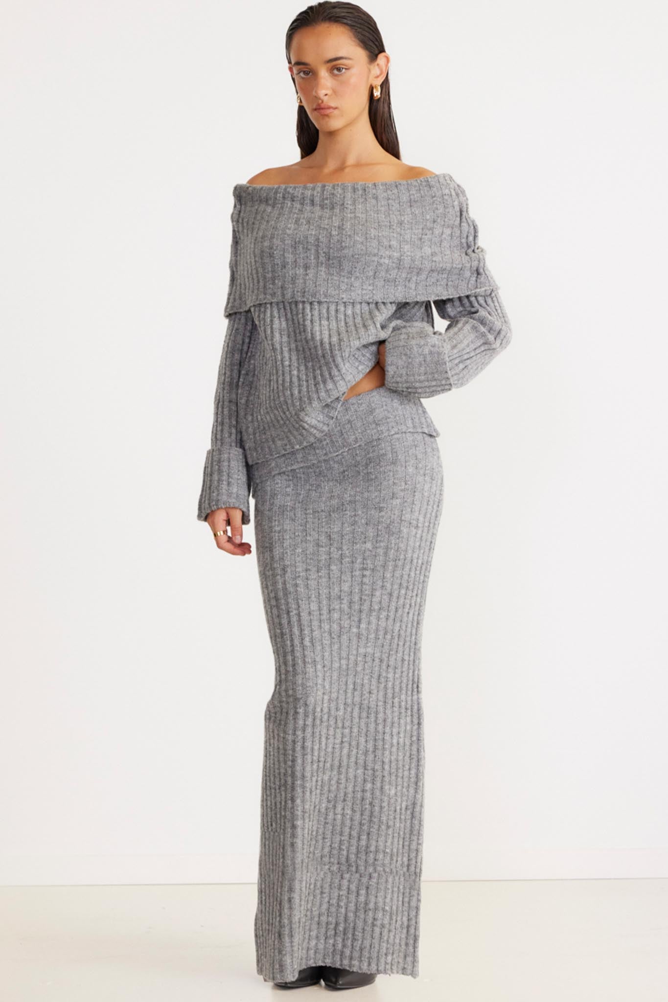 SNDYS Brooks Off Shoulder Jumper Grey by Selfie Leslie Australia