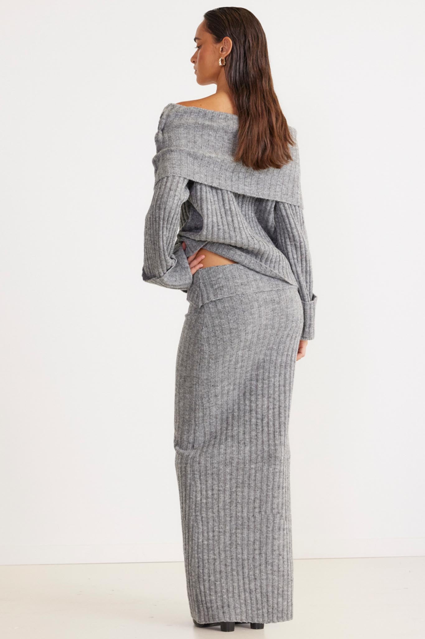 SNDYS Brooks Off Shoulder Jumper Grey by Selfie Leslie Australia