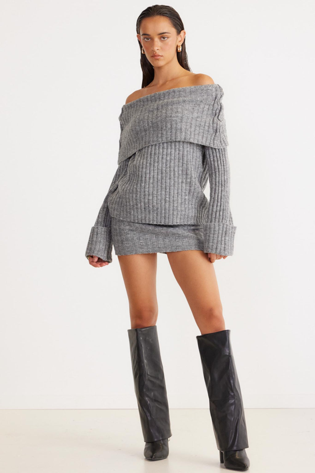 SNDYS Brooks Off Shoulder Jumper Grey by Selfie Leslie Australia