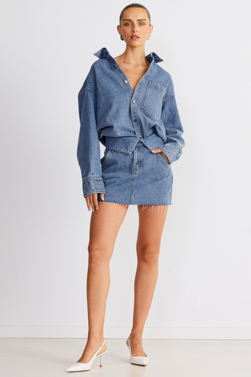 SNDYS Eve Denim Shirt Blue by Selfie Leslie Australia