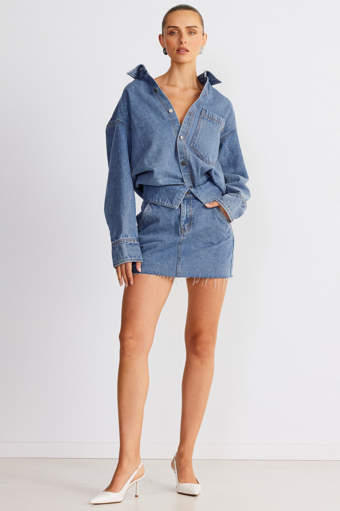 SNDYS Eve Denim Shirt Blue by Selfie Leslie Australia