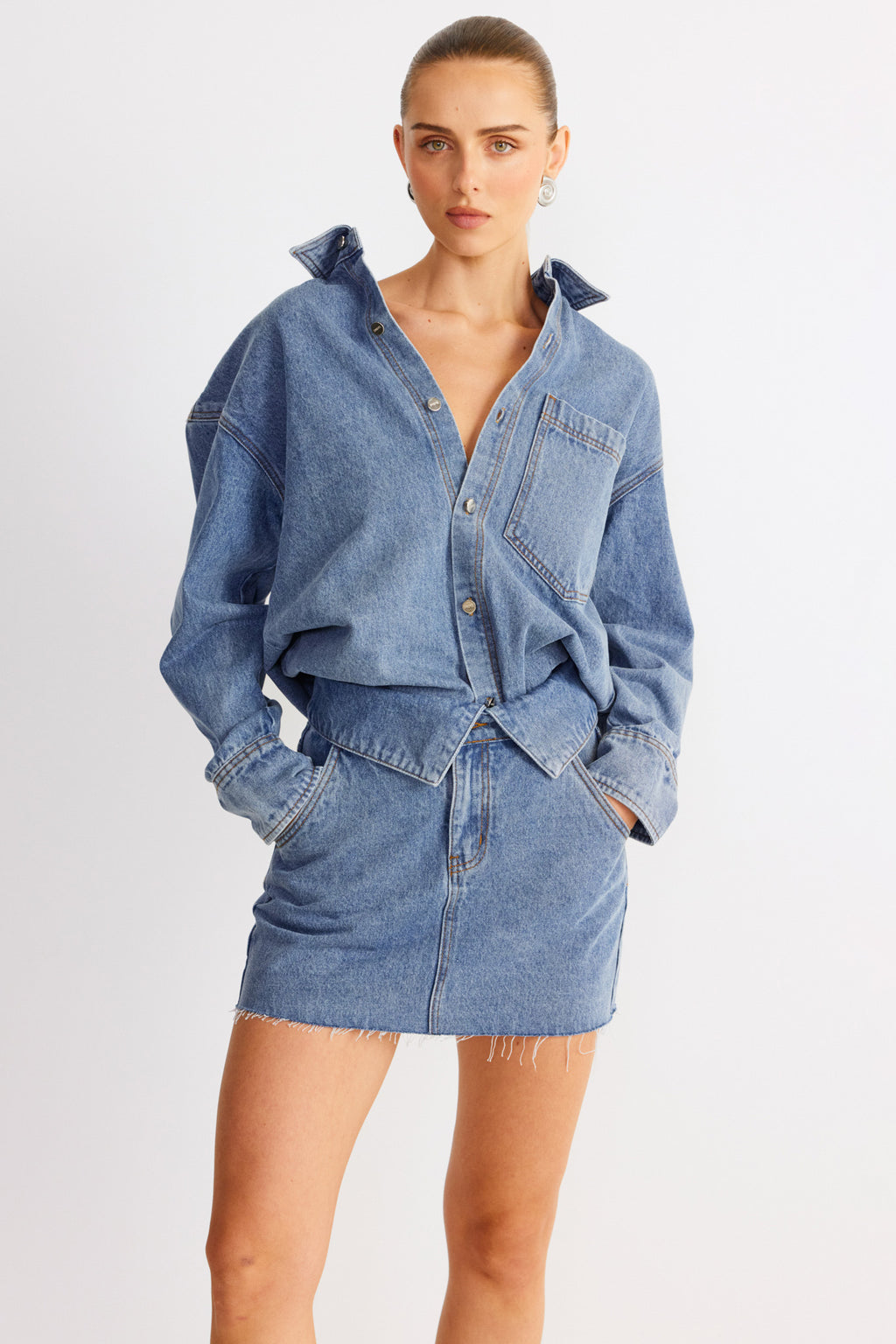SNDYS Eve Denim Shirt Blue by Selfie Leslie Australia