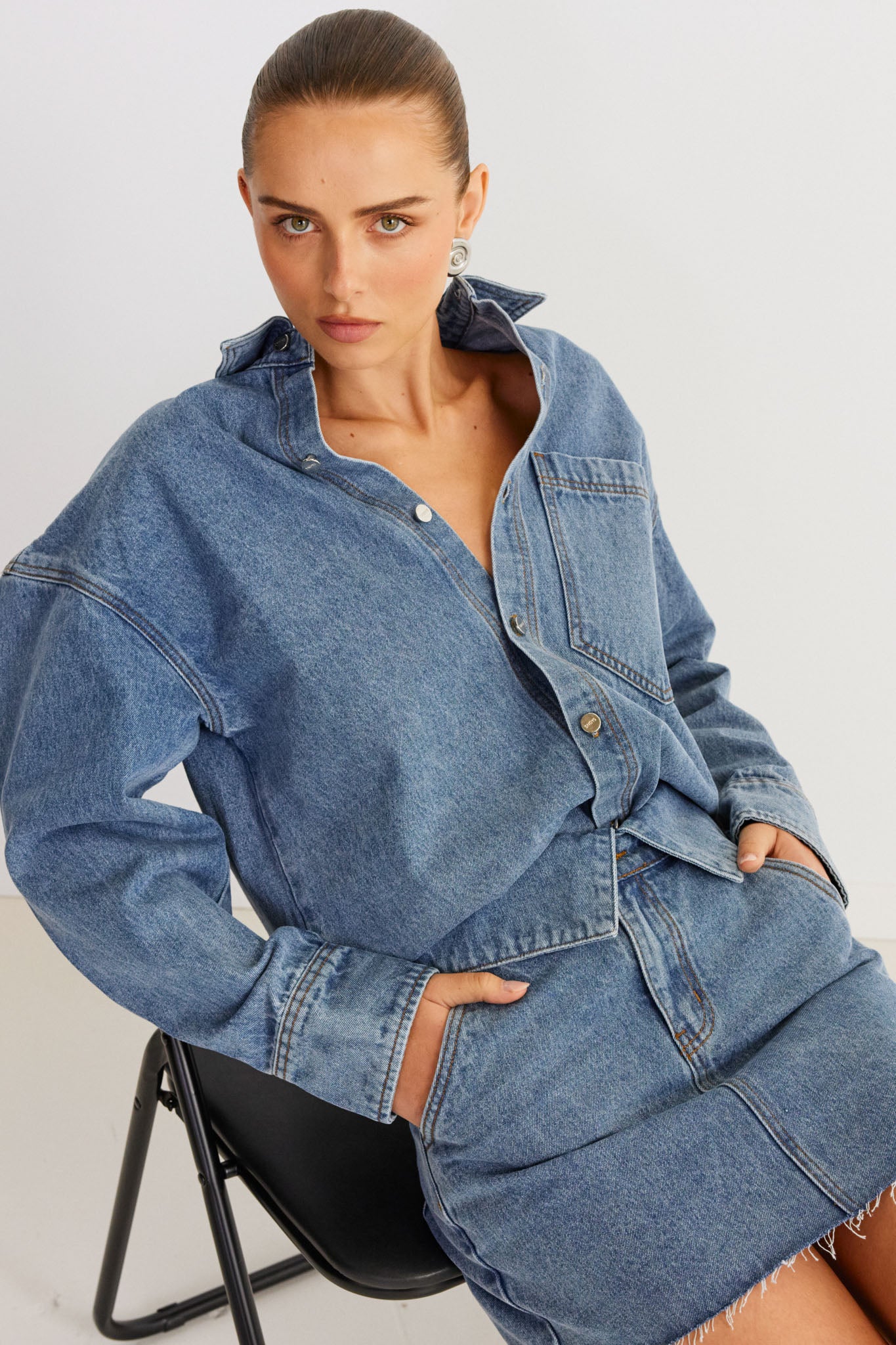 SNDYS Eve Denim Shirt Blue by Selfie Leslie Australia