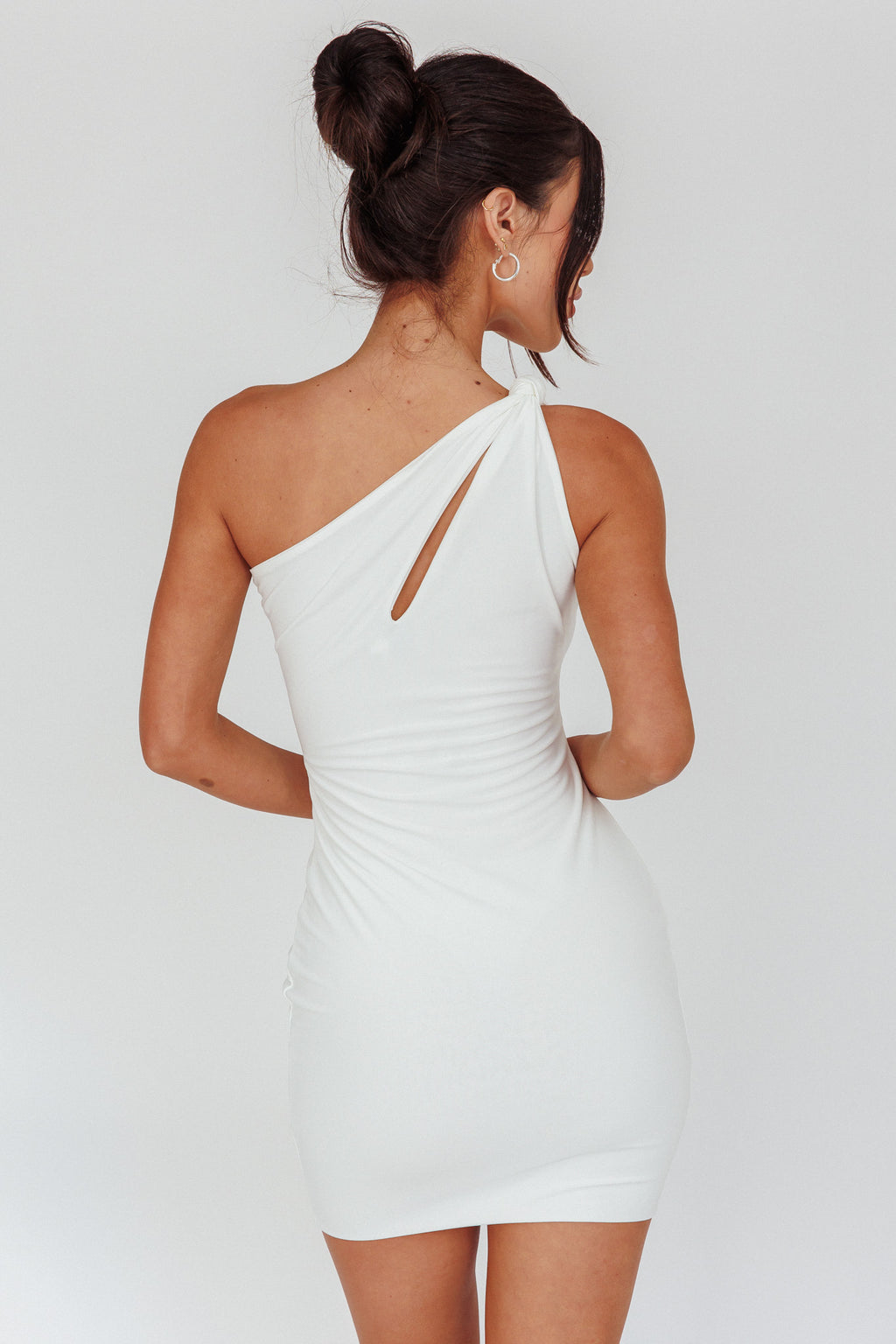 Malaga One-Shoulder Keyhole Mini Dress Off White by Selfie Leslie Australia