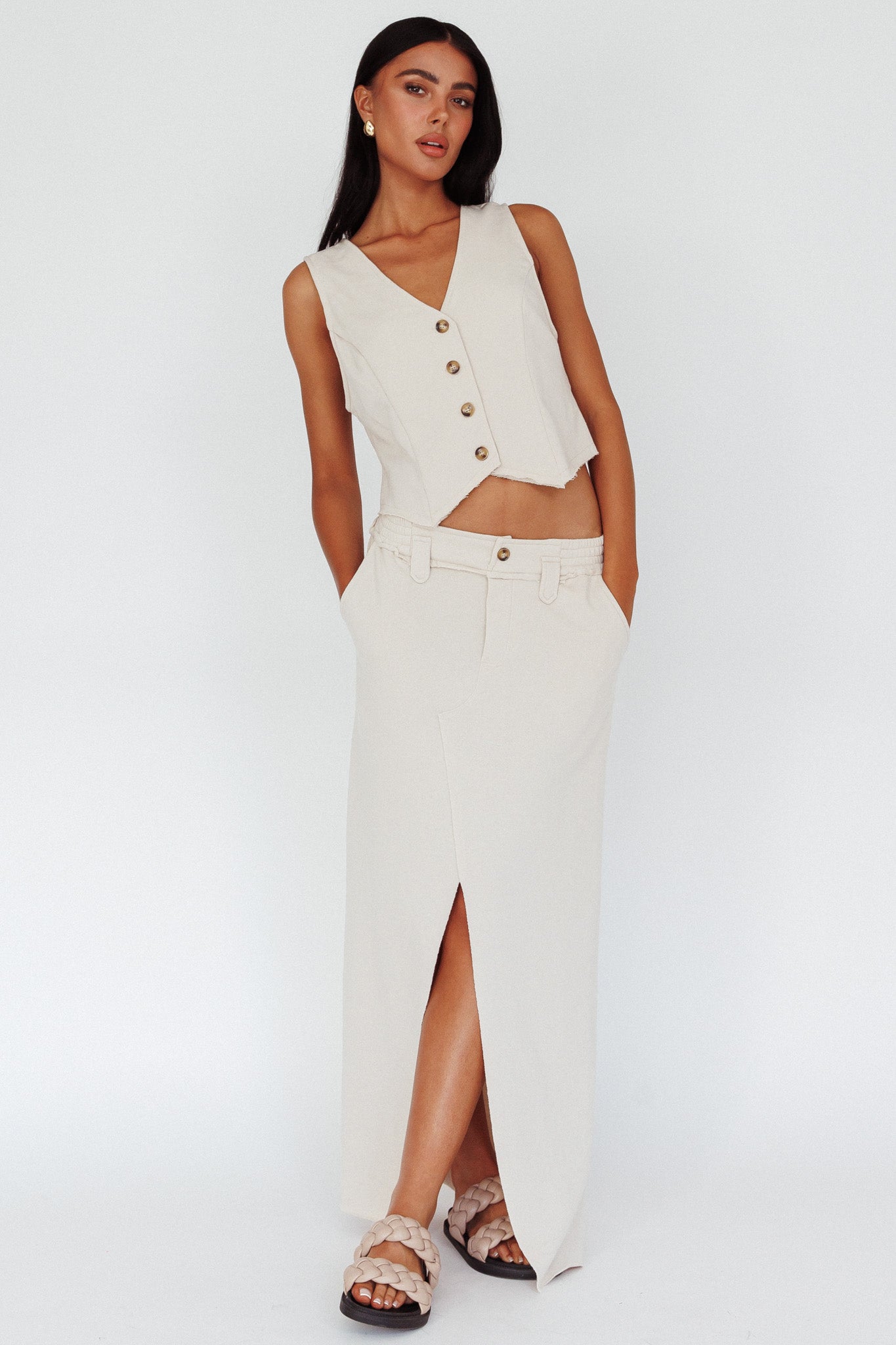 Long Awaited Faux Placket Maxi Skirt Seashell by Selfie Leslie Australia