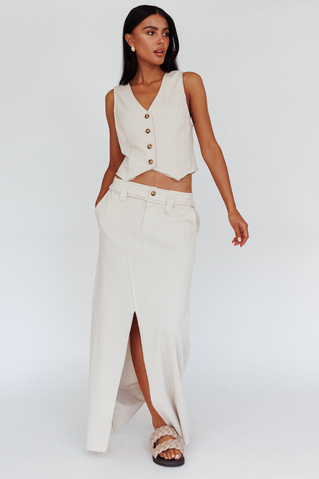 Long Awaited Faux Placket Maxi Skirt Seashell by Selfie Leslie Australia