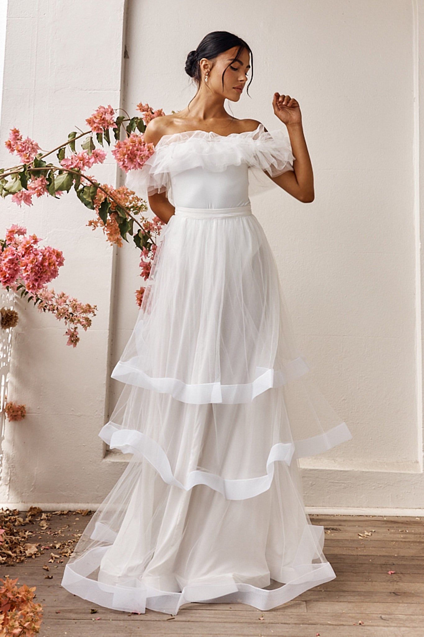 Watson Layered Maxi Skirt Off White by Selfie Leslie Australia