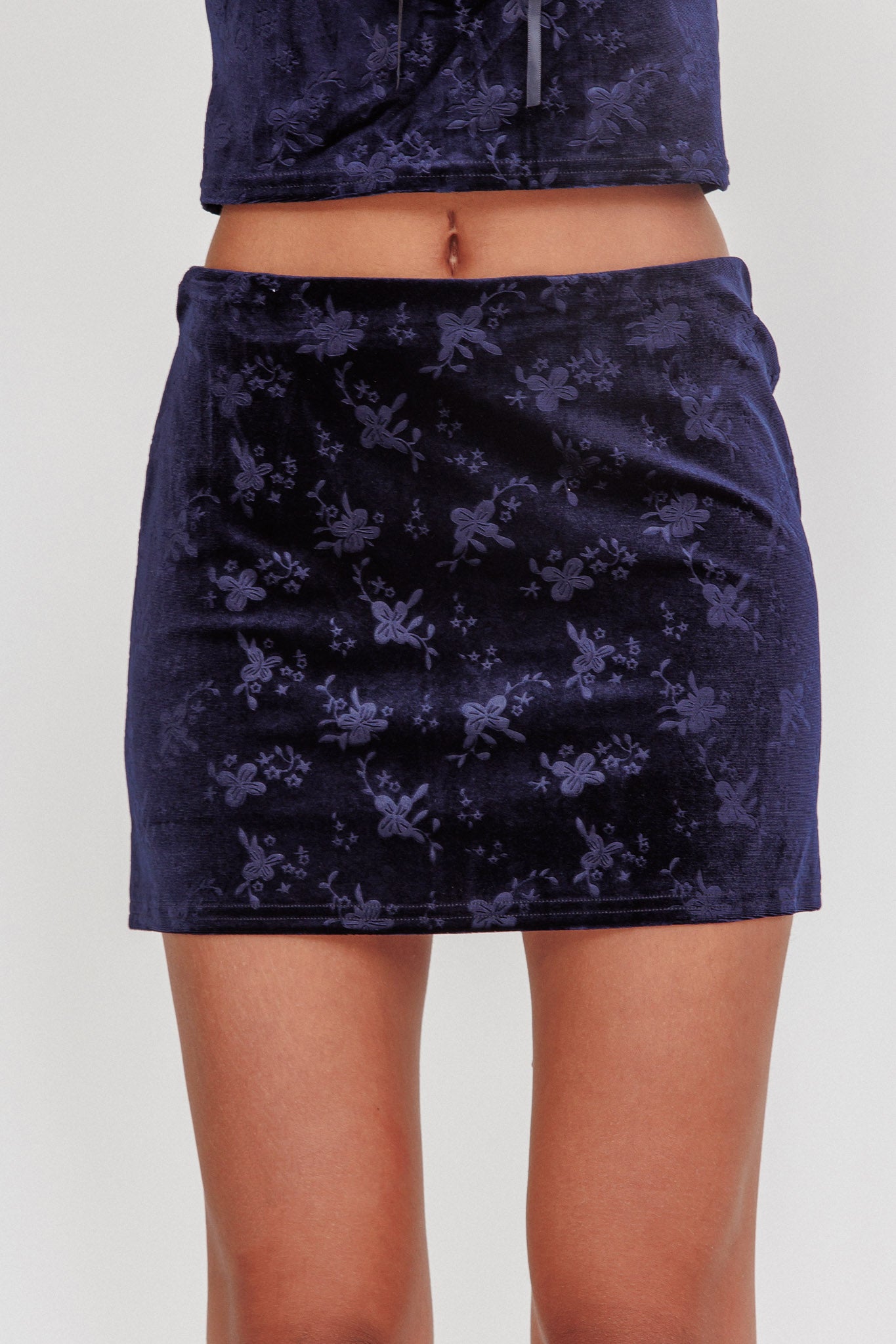High Rollers Floral Velvet Mini Skirt Navy by Selfie Leslie Australia