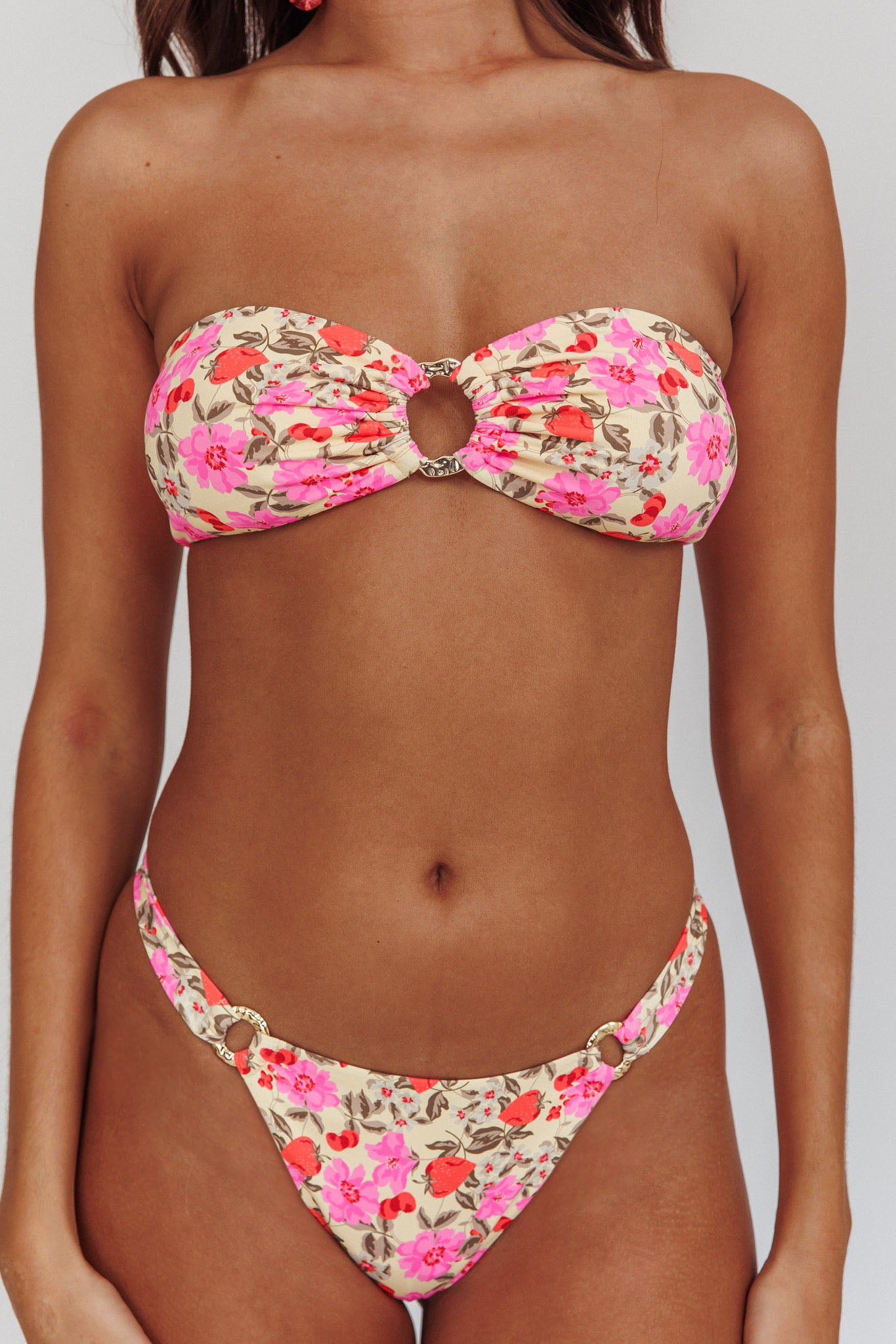 Agape High Cut O-Ring Bikini Bottom Yellow Floral by Selfie Leslie Australia