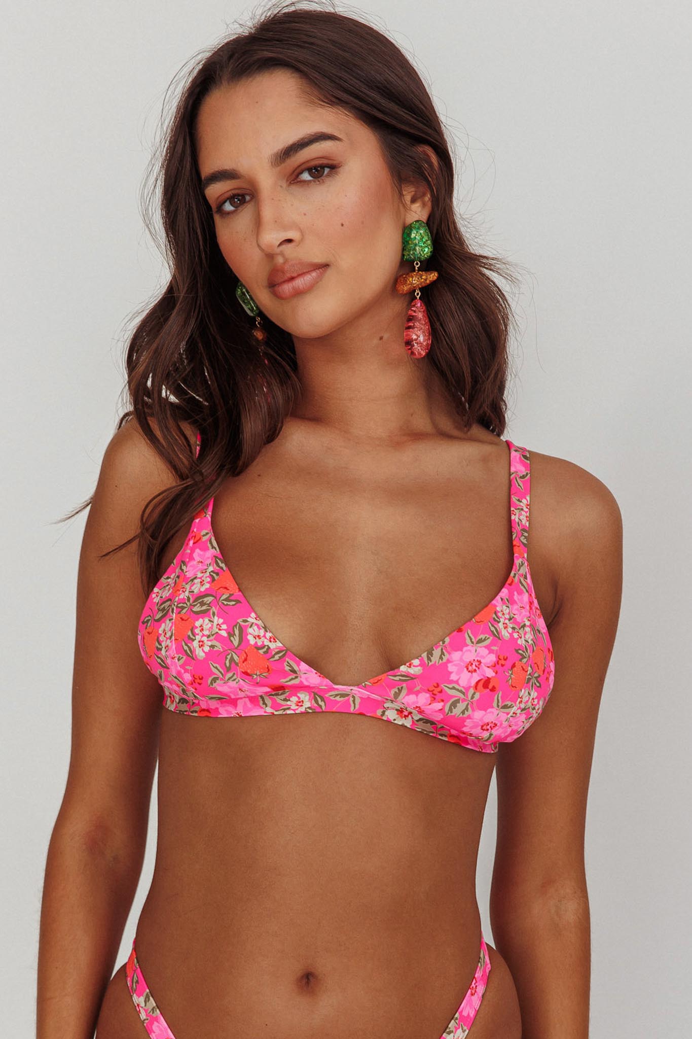 Aether Triangle Bikini Top Pink Floral by Selfie Leslie Australia