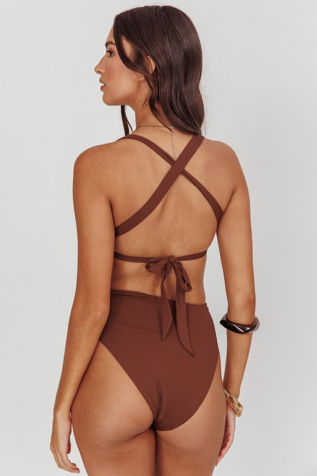Harmonia High Waist Bikini Bottom Choc by Selfie Leslie Australia