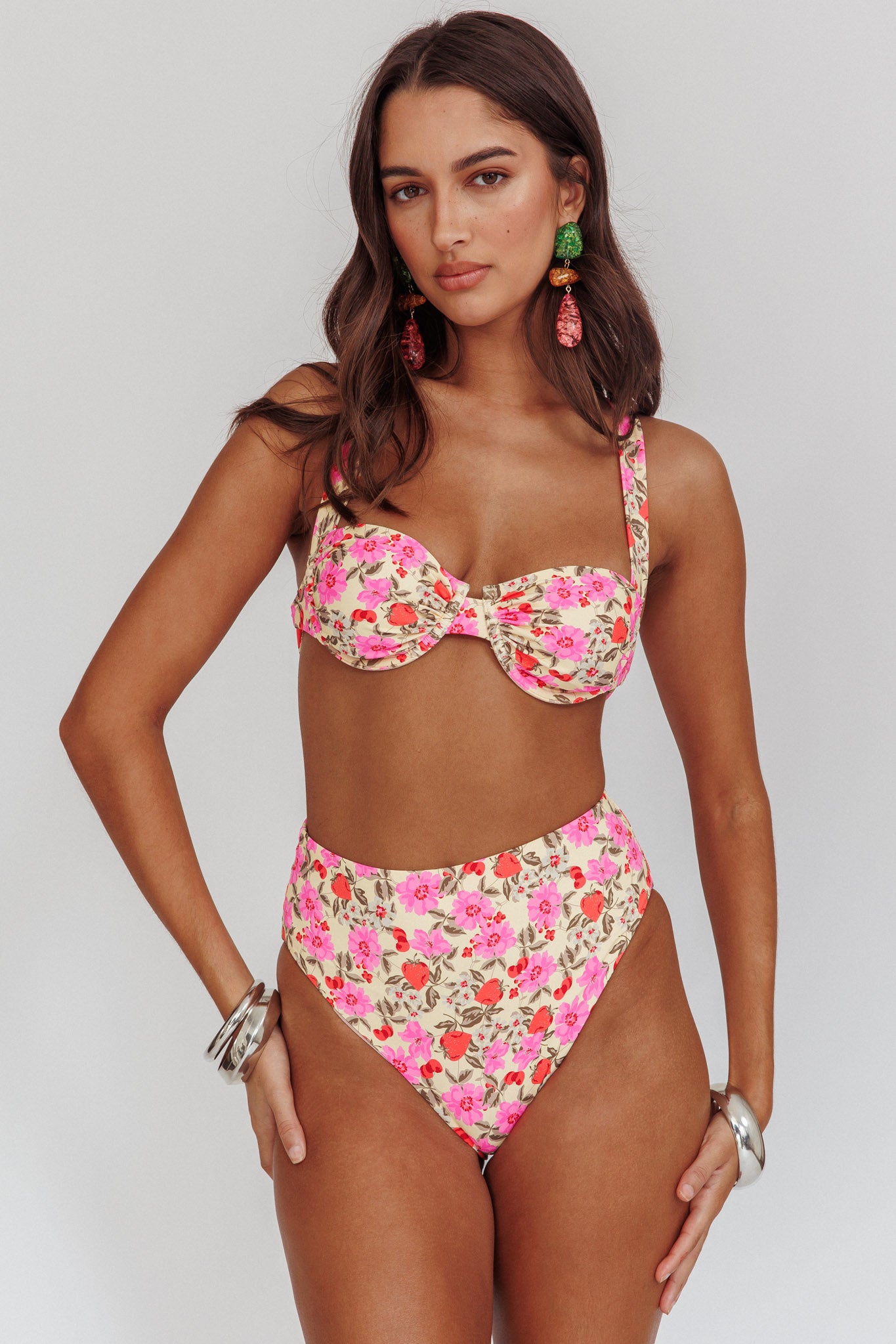 Shop the Harmonia High Waist Bikini Bottom Yellow Floral