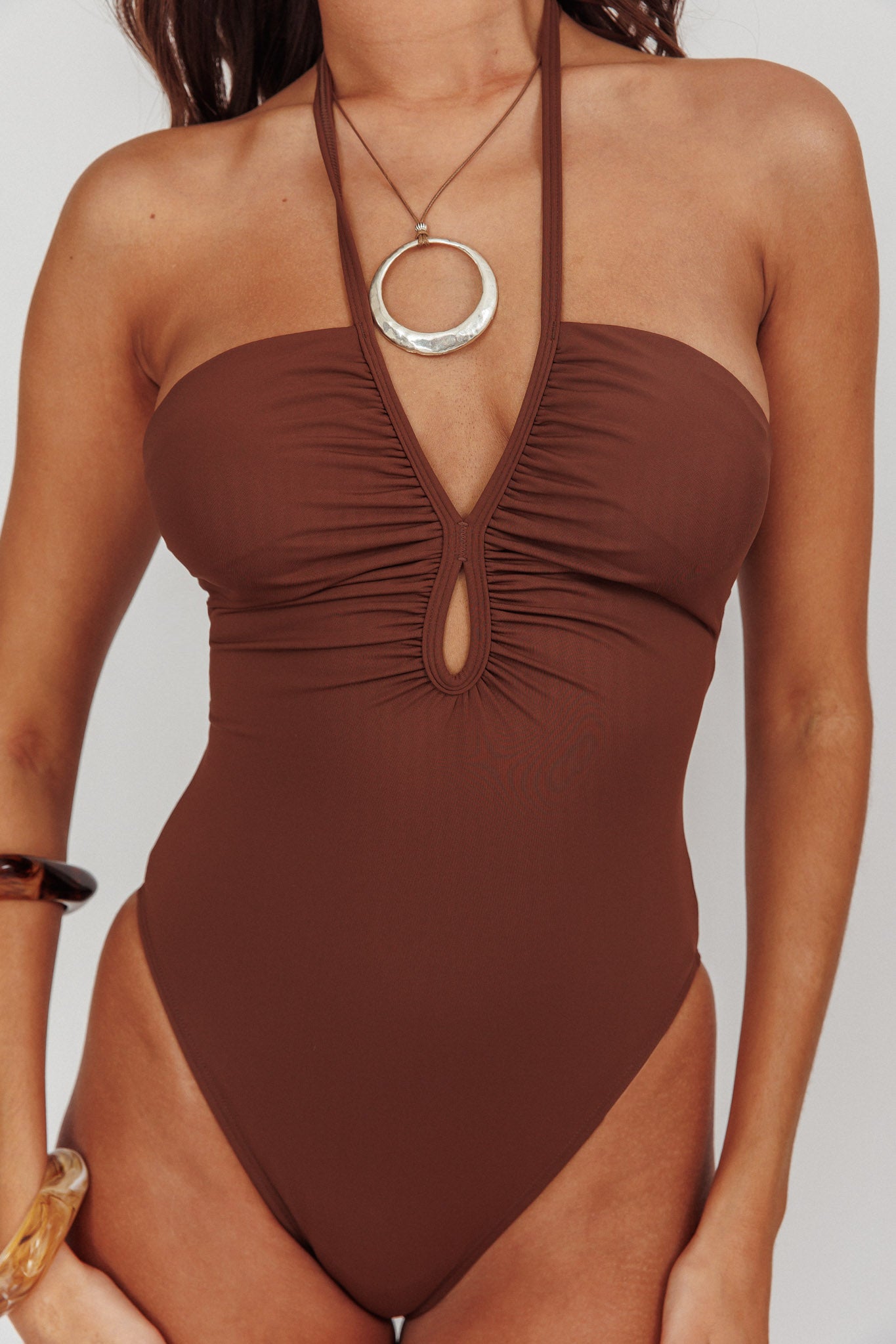 Eros Halterneck Keyhole One Peice Swimsuit Choc by Selfie Leslie Australia