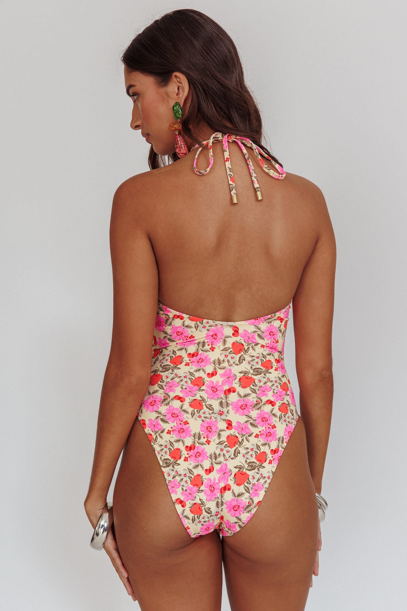 Eros Halterneck Keyhole One Peice Swimsuit Yellow Floral by Selfie Leslie Australia