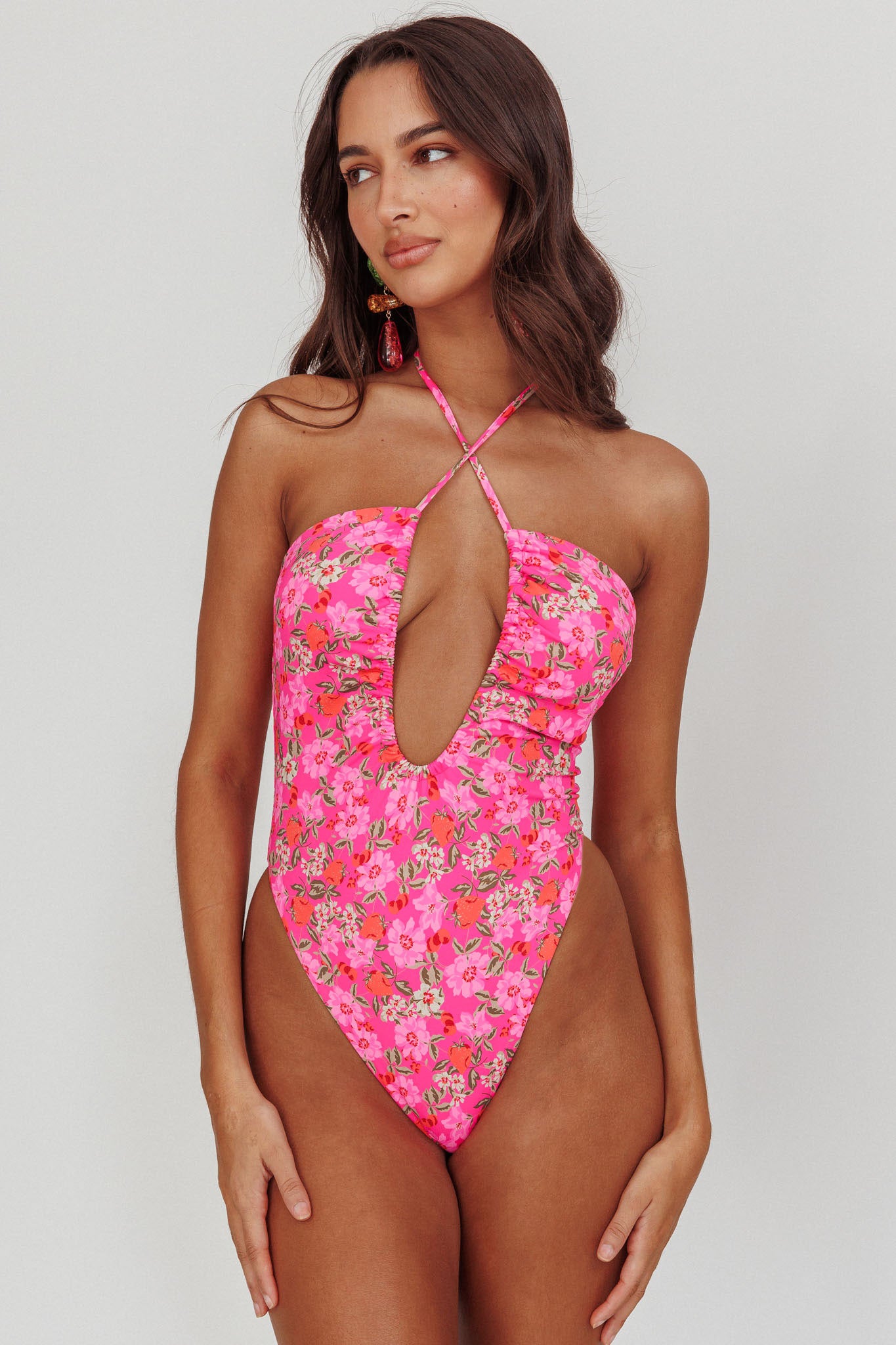 Theia Halterneck One Peice Swimsuit Pink Floral by Selfie Leslie Australia