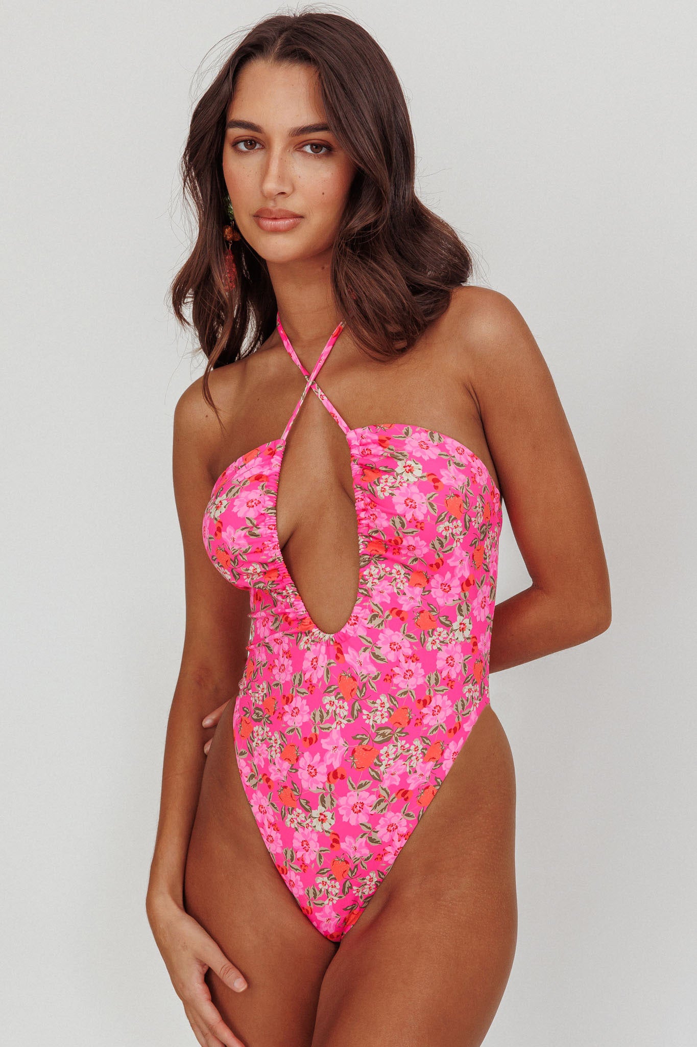 Theia Halterneck One Peice Swimsuit Pink Floral by Selfie Leslie Australia