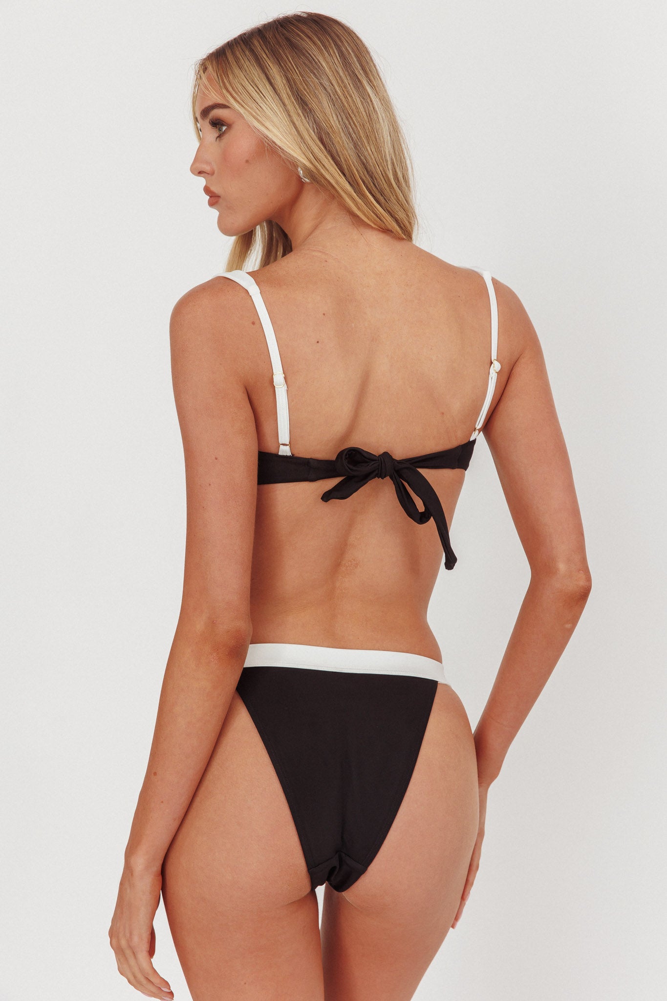 Saskia Contrast Waist Bikini Bottoms Black/Off White by Selfie Leslie Australia