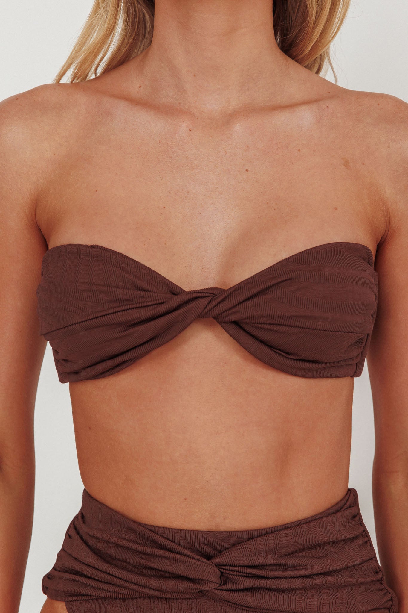 Monique Twist Bandeau Bikini Top Chocolate Texture by Selfie Leslie Australia