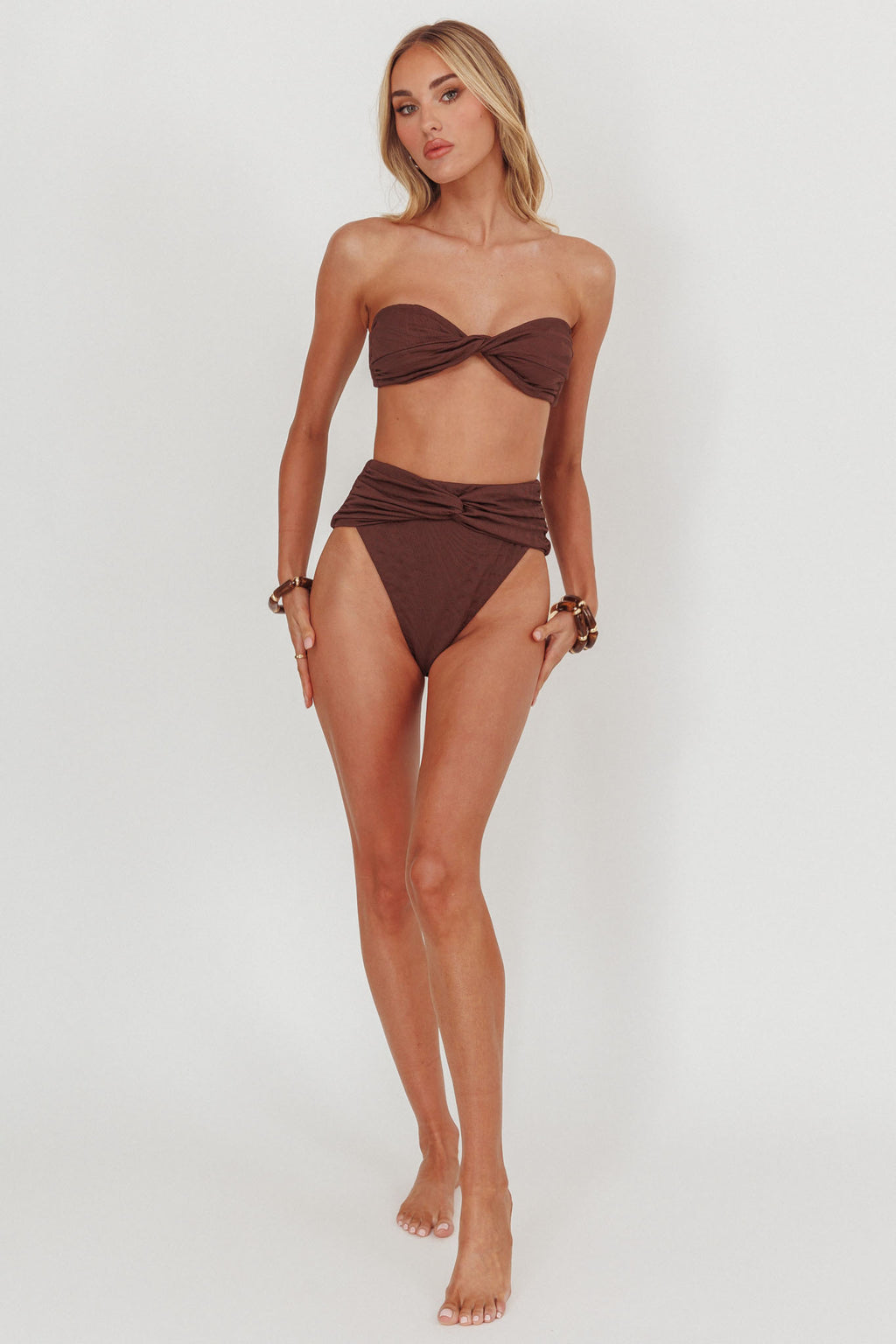 Monique High Waist Twist Bikini Bottom Chocolate Texture by Selfie Leslie Australia