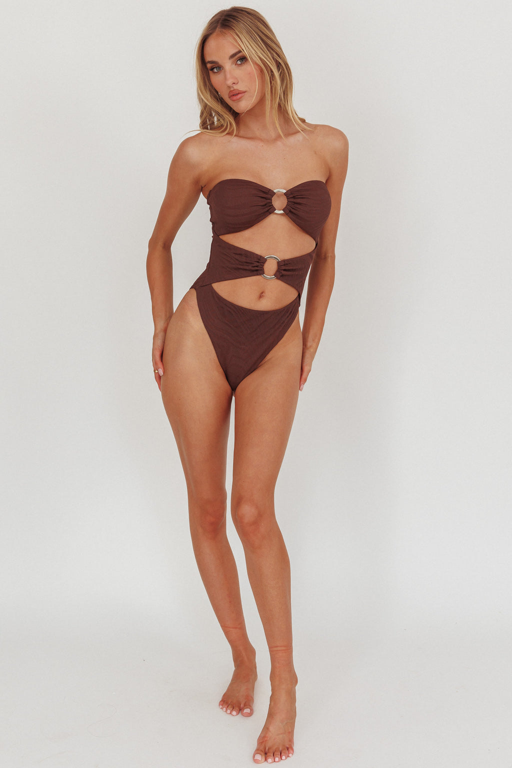 Matilda Cut-Out One Piece Swimsuit Chocolate Texture by Selfie Leslie Australia