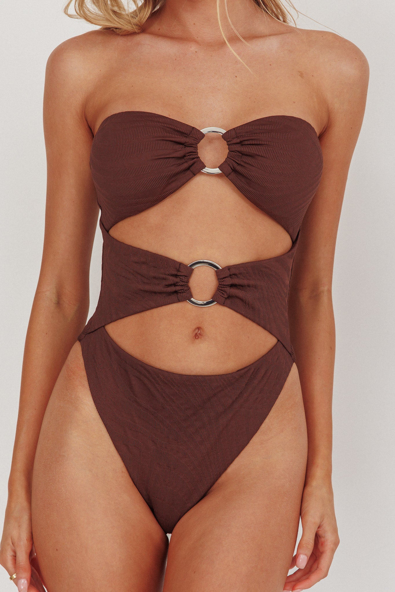 Matilda Cut-Out One Piece Swimsuit Chocolate Texture by Selfie Leslie Australia