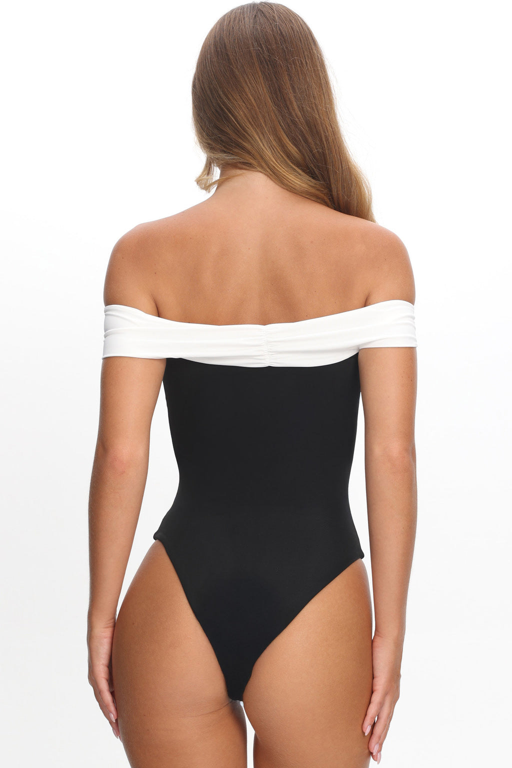 Lorona Off-Shoulder One-Piece Black/Ivory by Selfie Leslie Australia
